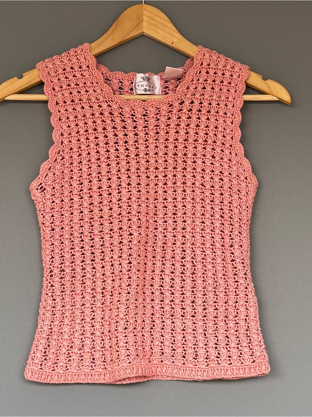 vtg Y2K Tocca Scalloped Crochet Sleeveless Top Womens Pink Cotton S Coquette
